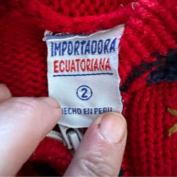 Importadora Ecuatoriana kids size 2T Red Colorful Full Zip Hooded Cardig… - Picture 3 of 4